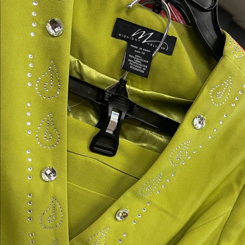 Midnight Velvet Lime Green Embellished Skirt Suit - Picture 2 of 2